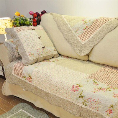 Green Floral Sofa Covers Couch Cover Pastoral Washed Cotton
