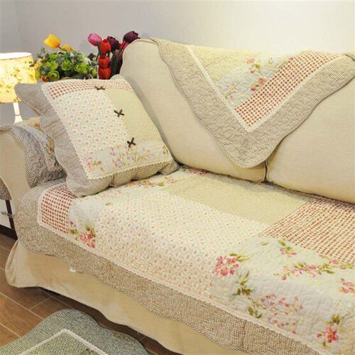Green Floral Sofa Covers Couch Cover Pastoral Washed Cotton
