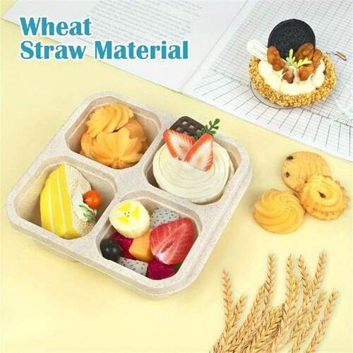 4pcs Wheat Straw Divided Snack Containers, Japanese Style