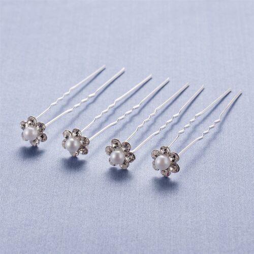 20Pcs Fashion Wedding Bridal Pearl Flower Clear Crystal Rhin