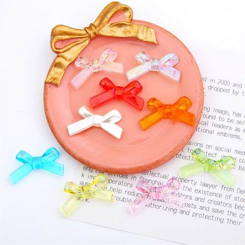 4Pcs Acrylic Iridescent Ribbon Bow Beads Unique Handmade DIY