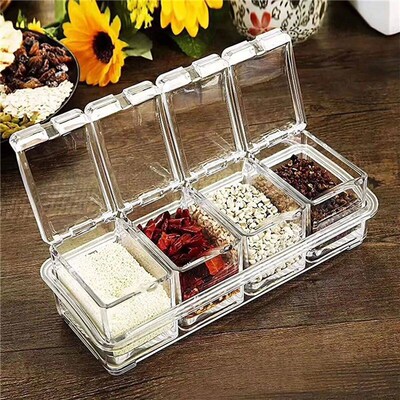 Clear Seasoning Box, Set of 4 Crystal Seasoning Storage Cont