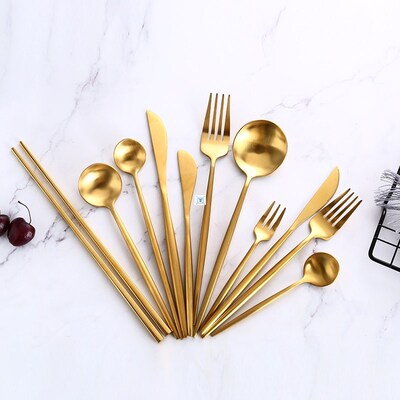 Gold Cutlery Steak Knife Fork Coffee Spoon Teaspoon Butter
