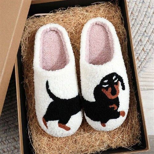 Plush Dachshund Slippers Closed Toe Slippers Comfortable