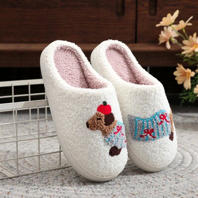 Dachshund Pet Pattern Embroider Plush Home Thick-Soled Comfo