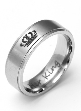 6MM Womens Beveled Crown Her King His Queen Stainless Steel