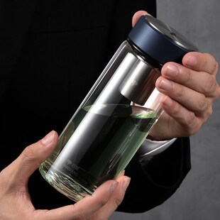 万象玻璃杯单层水杯加厚男士 女士大容量便携过滤泡茶喝水杯子U273