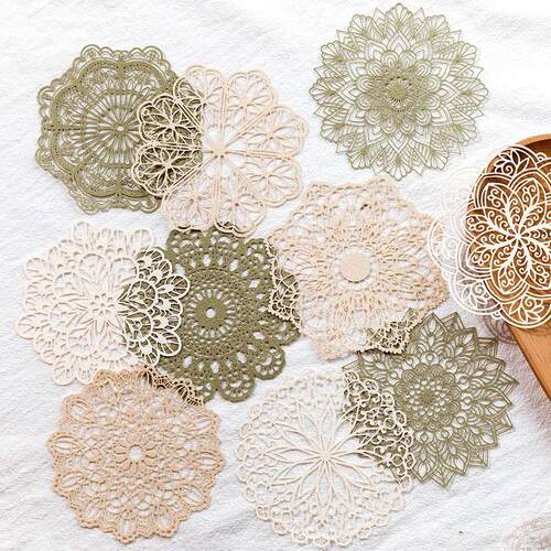 10 pcs INS lace material paper Hollowed butterfly Flowers De