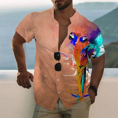 3D Parrot Print Mens Social Shirt Hawaiian Beach Holiday Sh