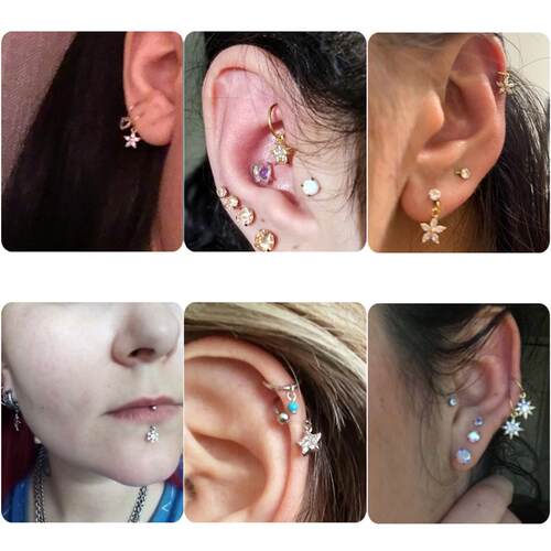 1PC Steel Dangle CZ Cartilage Hoop With Brass Crown Heart Pe