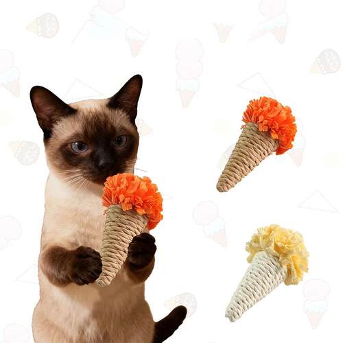 Cat Chew Toy Rope Ice Cream Shape - Interactive Self-Play Pe