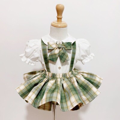 Baby Girl Formal Clothes Set White Shirt+Suspender Skirt+Bow