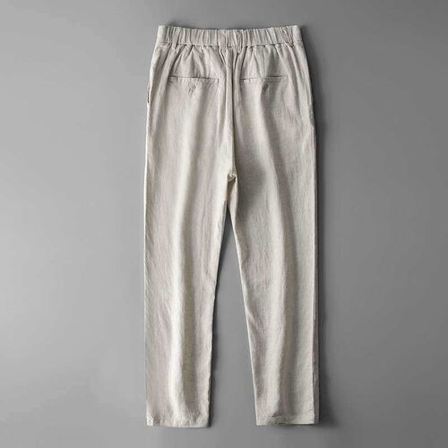 Linen Pants Mens Summer Thin Croppe Pants Loose Straight Ca