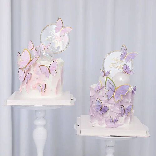 Purple Pink Butterfly Cake Decoration Happy Birthday  Topper