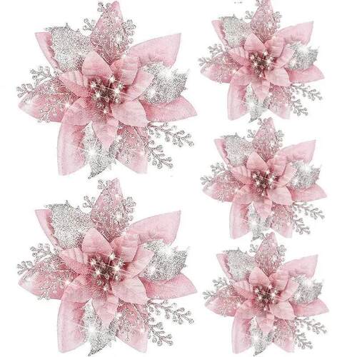 Glitter Artifical Christmas Flowers Christmas Tree Ornaments