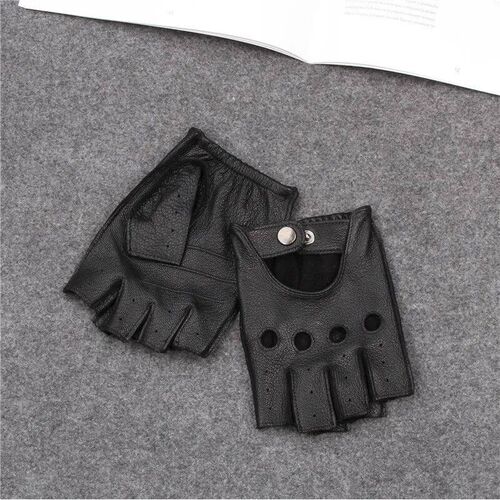 Fitness mens sheepskin Half Finger Gloves Black Yellow coff