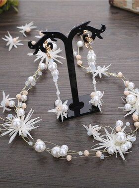 Bridal Headdress Fairy Flower Princess Korean Hairband Earri