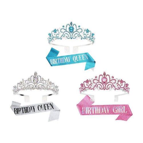 Birthday Girl Headband with Sash Letter Printed Ribbon for