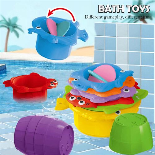 Toddler Stacking Bath Toys Random Colors Cups Basket Summer
