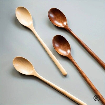 4PCS Wooden Spoon Kitchen Korean Style Natural Wood Soup Tab