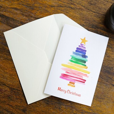 4 hand drawn Christmas greeting cards with envelopes