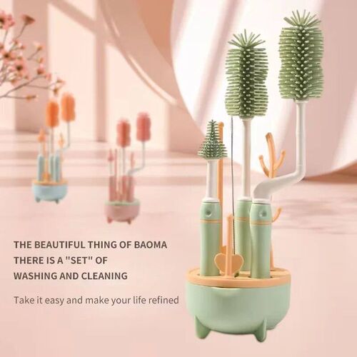 4Pcs Silicone Bottle Brush for Babies 3 Color Long Handle Cl