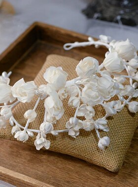 Beige Floral Flower Brides Tiaras Headpieces with Earring  S
