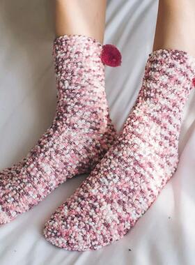 Women Candy Colors Winter Warm Fluffy Socks Casual Home Floo