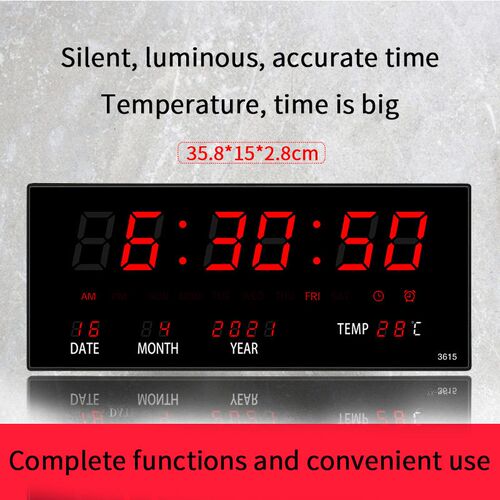 36*15*2.8CM Digital Wall Clock Alarm Hourly Chiming Temperat
