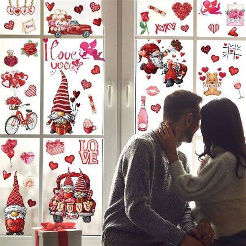 1 Set Valentines Day Static Stickers Window Glass Fridge