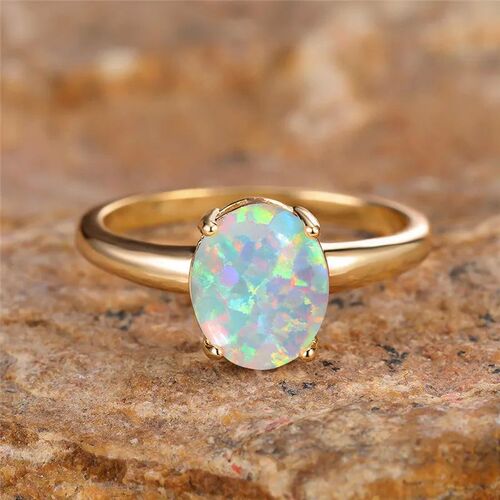 Big Oval Stone Engagement Ring White Fire Opal Egg Rings For