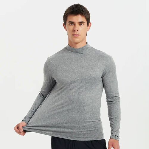New Autumn Winter Mock Neck Long Sleeved Clothes Men Solid
