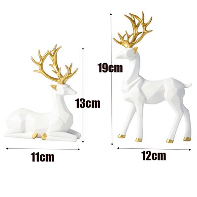 2Pcs Elk Deer Statue Reindeer Figurines Resin Sculpture Livi