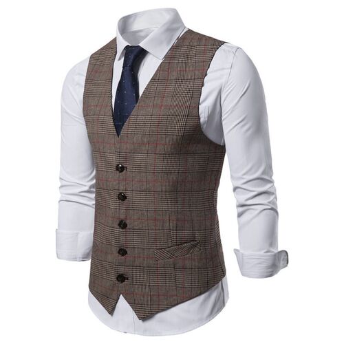 European Size Mens Single-breasted V-neck Suit Plaid Vest L