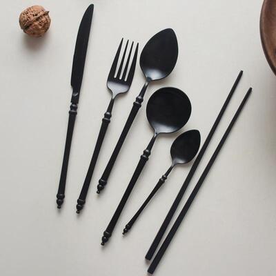Black tableware 304 stainless steel steak knife and fork