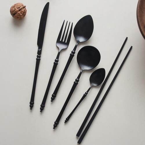 Black tableware 304 stainless steel steak knife and fork