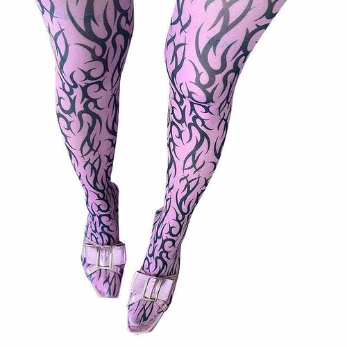 Missnight Purple Mesh Pants Flame Print Womens Pants Gothic