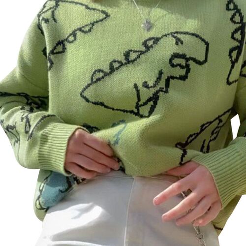 Women Dinosaur Print Knitted Sweaters Pullover Woman Clothes