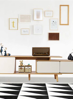 Adjustable Length TV Stand with Storage Cabinets Wood Grain