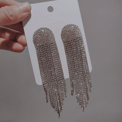 Europe And America New Exaggerated Full Rhinestone Tassel Ea