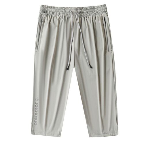 -Ice Silk Mens Summer New Large Size Casual Cropped Pants B