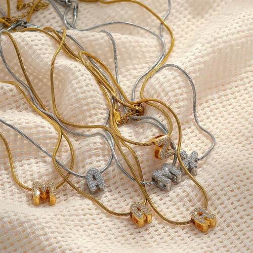 Fashion Tiny CZ Zircon Initial Alphabet Pendant Neckalce Gol