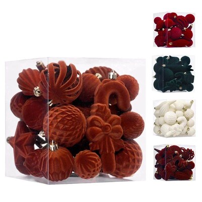28 Pcs Velvet Christmas Tree Ornaments Set Flocked Balls
