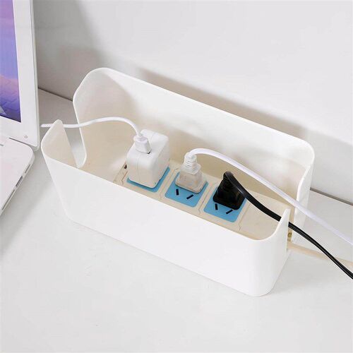 Cable management box for power strips and sockets, a desktop