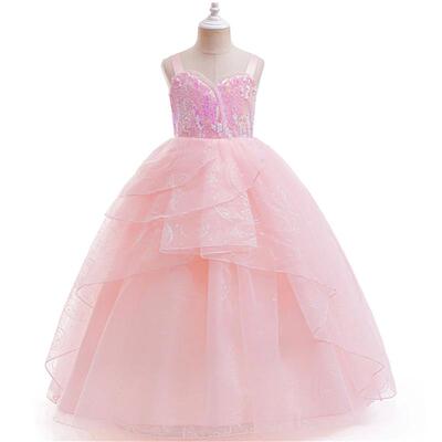 Kids Girls Glinda Dress Cosplay Costume Pink Princess Dress