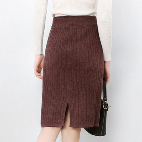 Autumn Winter Knit Pencil Skirt Women High Waist Elastic Ski