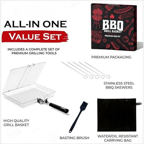 Portable  Stainless Steel Folding Grill Basket BBQ Grill Bas