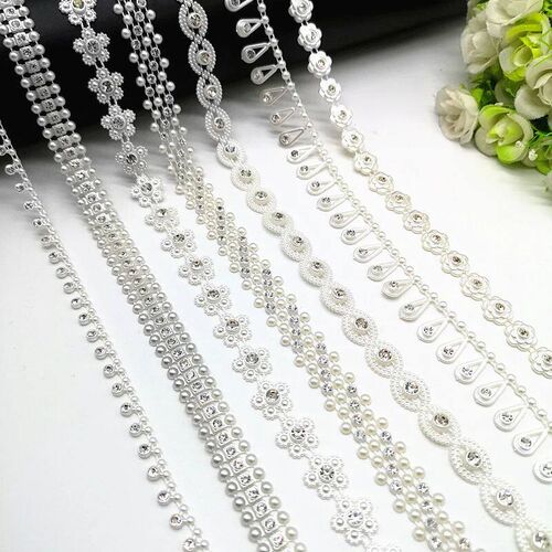 1 yard Rhinestone Chain Pearl Crystal Chain Sew On Trims Wed