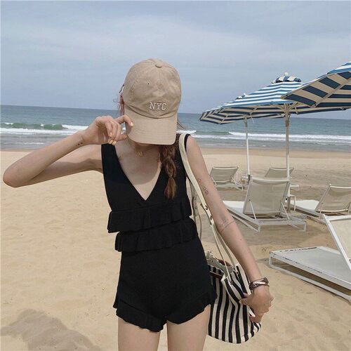 Black Onepiece Backless Swimsuit for Women 2025 Hot Spring H
