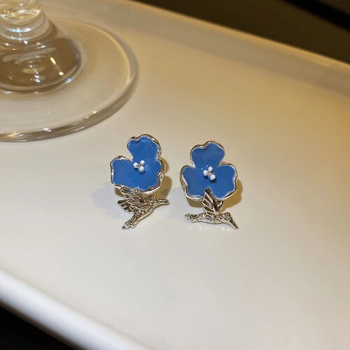 Minar Temperament Purple Enamel Flower Dangle Earring for Wo